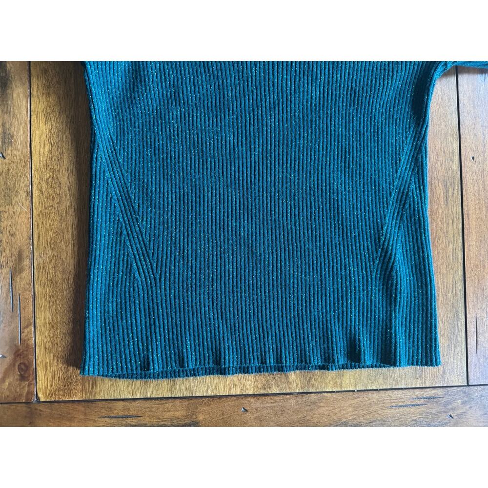 Nine West Teal Metallic Ribbed Sweater XXL V Neck Long Sleeve - Picture 10 of 12